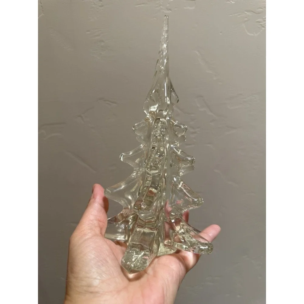Large Heavy Clear Art Glass Crystal Christmas Tree Holiday Decor 9